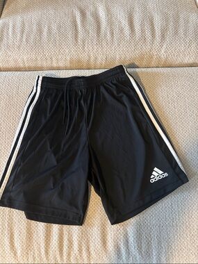 adidas Black Athletic Shorts with White Side Stripes